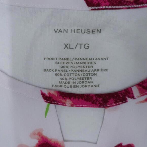 Van Heusen Blouse Top Women's XL White Floral 100% Polyester Cap Sleeve Pullover - Picture 2 of 7